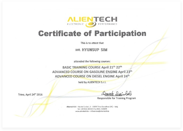ALENTECH Certificate of Participation