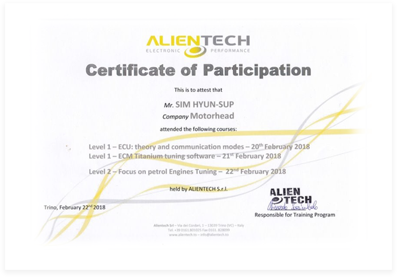 ALENTECH Certificate of Participation